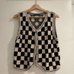 Black and White Crochet Checkered Vest
